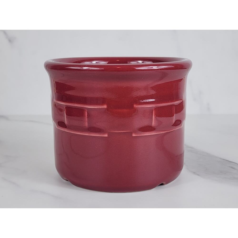 Longaberger Pottery Salt Crock 4" Woven Traditions Made In USA Color Red